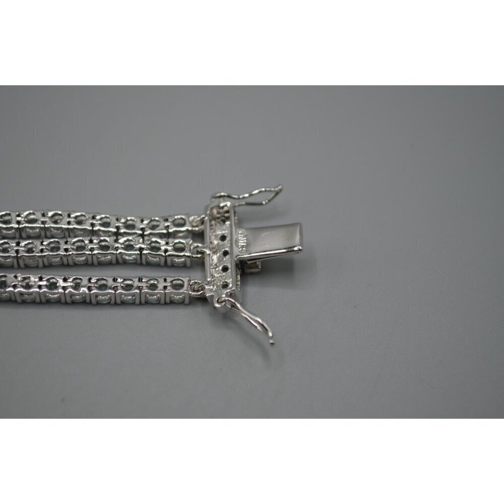 Blue Cubic Zirconia Three Strand Tennis Bracelet Sterling Silver 925 ADI CZ 8" - Picture 7 of 10